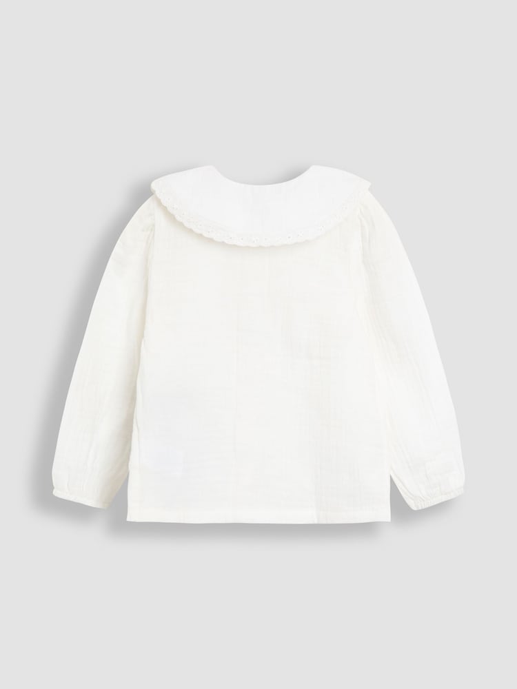 JoJo Maman Bébé Cream Floral Embroidered Print Peter Pan Collar Cheesecloth Blouse - Image 2 of 3