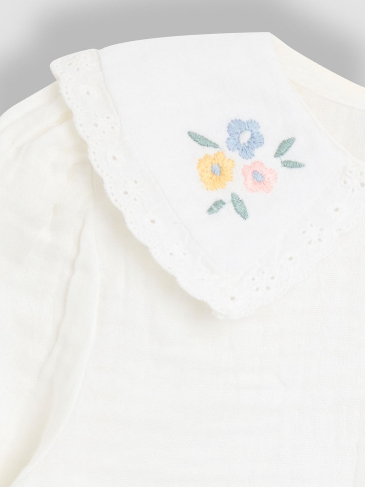 JoJo Maman Bébé Cream Floral Embroidered Print Peter Pan Collar Cheesecloth Blouse - Image 3 of 3