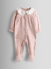 JoJo Maman Bébé Pink Ditsy Floral Print Sleepsuit - Image 1 of 6