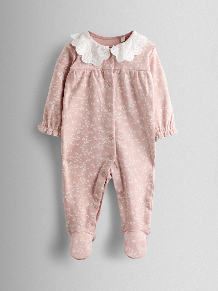 JoJo Maman Bébé Pink Ditsy Floral Print Sleepsuit - Image 1 of 6