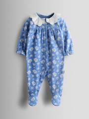 JoJo Maman Bébé Blue 100% Organic Cotton Ditsy Floral Sleepsuit - Image 1 of 4