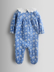 JoJo Maman Bébé Blue 100% Organic Cotton Ditsy Floral Sleepsuit - Image 2 of 4