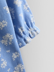 JoJo Maman Bébé Blue 100% Organic Cotton Ditsy Floral Sleepsuit - Image 4 of 4