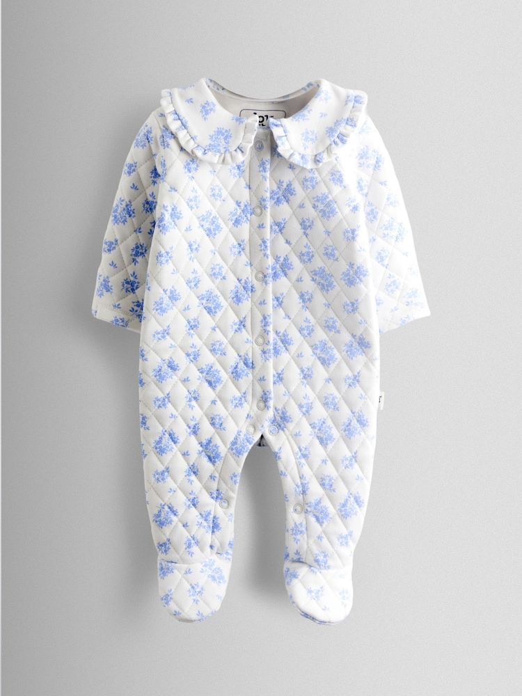 JoJo Maman Bébé Ecru Floral Print Quilted Sleepsuit - Image 1 of 4