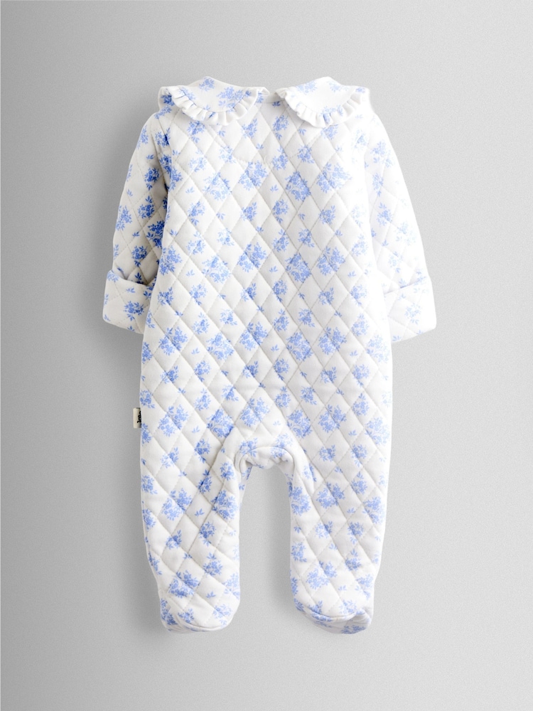 JoJo Maman Bébé Ecru Floral Print Quilted Sleepsuit - Image 2 of 4