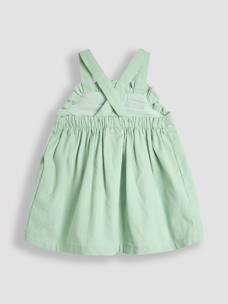 JoJo Maman Bébé Khaki Green Strawberry 2-Piece Frill Sleeve Top & Pinafore Set - Image 2 of 5