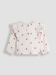 JoJo Maman Bébé Khaki Green Strawberry 2-Piece Frill Sleeve Top & Pinafore Set - Image 5 of 5
