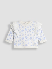 JoJo Maman Bébé Blue Ditsy Floral Organic Cotton 2-Piece Floral Sweatshirt & Leggings Set - Image 2 of 6