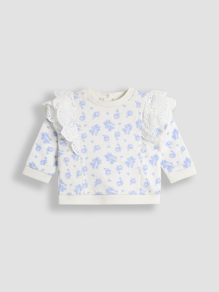 JoJo Maman Bébé Blue Ditsy Floral Organic Cotton 2-Piece Floral Sweatshirt & Leggings Set - Image 2 of 6