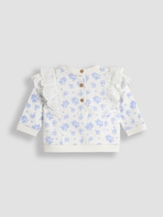 JoJo Maman Bébé Blue Ditsy Floral Organic Cotton 2-Piece Floral Sweatshirt & Leggings Set - Image 3 of 6