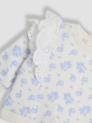 JoJo Maman Bébé Blue Ditsy Floral Organic Cotton 2-Piece Floral Sweatshirt & Leggings Set - Image 6 of 6
