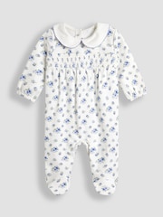 JoJo Maman Bébé Ecru Ditsy Floral Print Smocked Sleepsuit - Image 1 of 3