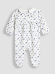 JoJo Maman Bébé Ecru Ditsy Floral Print Smocked Sleepsuit - Image 2 of 3