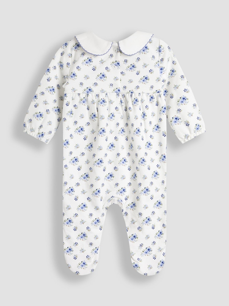 JoJo Maman Bébé Ecru Ditsy Floral Print Smocked Sleepsuit - Image 2 of 3