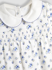 JoJo Maman Bébé Ecru Ditsy Floral Print Smocked Sleepsuit - Image 3 of 3