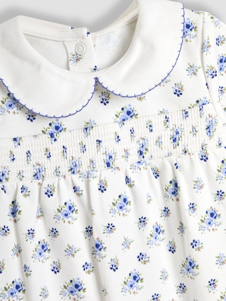 JoJo Maman Bébé Ecru Ditsy Floral Print Smocked Sleepsuit - Image 3 of 3