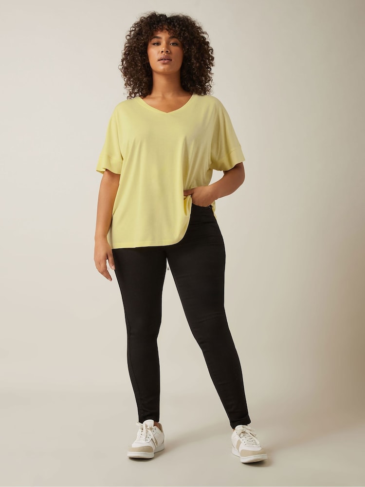 Evans Yellow V-Neck Modal T-Shirt - Image 2 of 5 Evans Yellow V-Neck Modal T-Shirt - Image 2 of 5