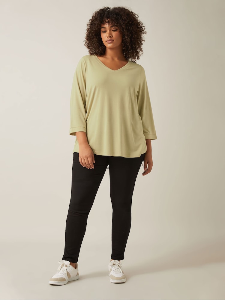 Evans Natural 3/4 Sleeve V-Neck Modal T-Shirt - Image 2 of 5