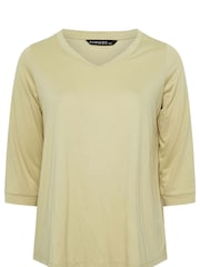 Evans Natural 3/4 Sleeve V-Neck Modal T-Shirt - Image 5 of 5