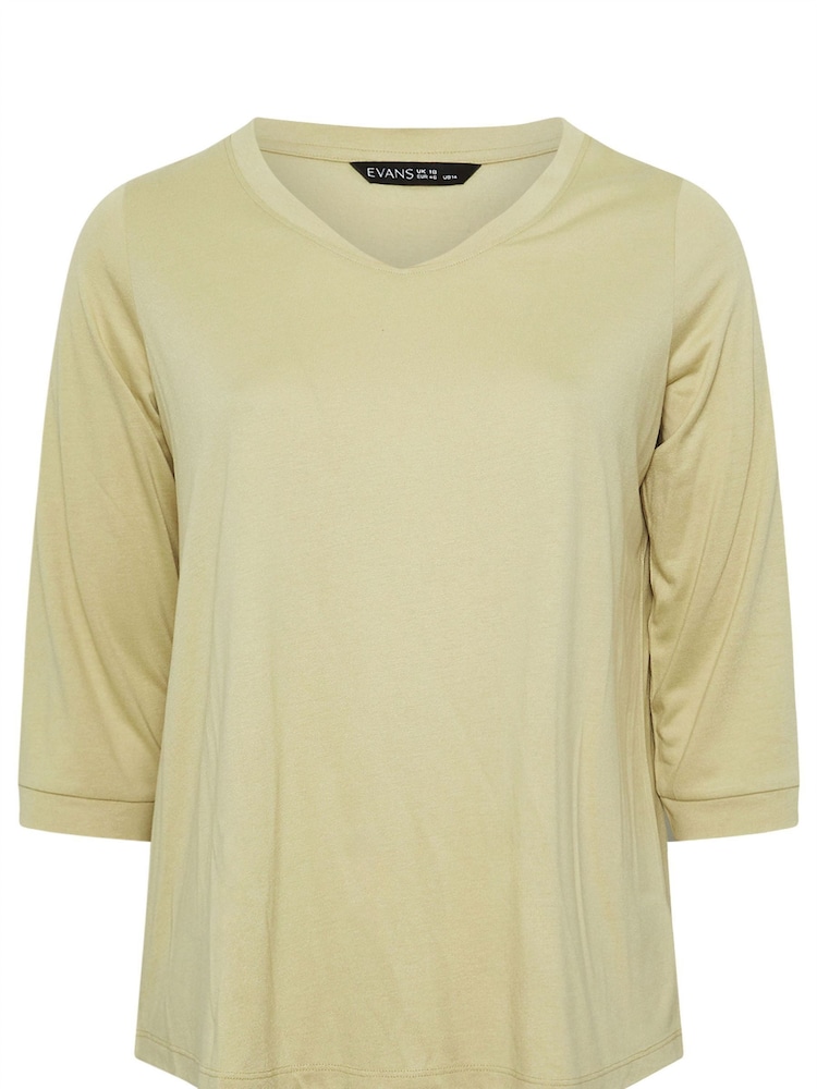Evans Natural 3/4 Sleeve V-Neck Modal T-Shirt - Image 5 of 5