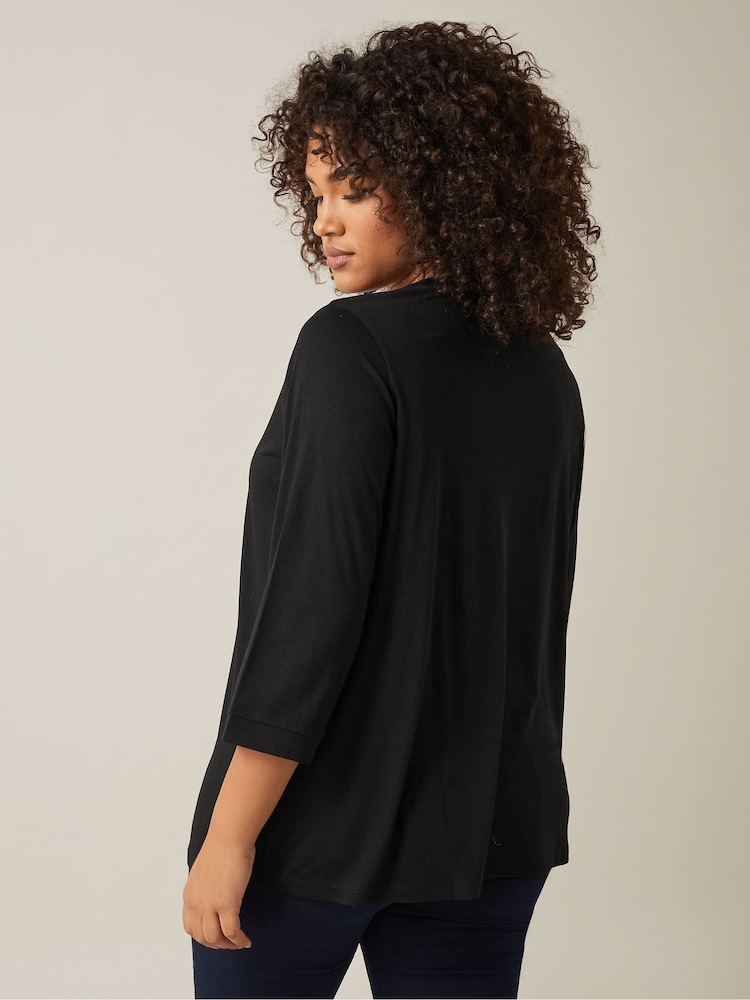 Evans Black 3/4 Sleeve V-Neck Modal T-Shirt - Image 2 of 5