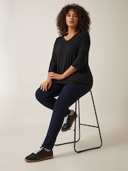 Evans Black 3/4 Sleeve V-Neck Modal T-Shirt - Image 3 of 5