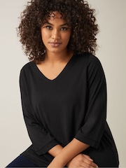 Evans Black 3/4 Sleeve V-Neck Modal T-Shirt - Image 4 of 5