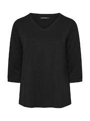 Evans Black 3/4 Sleeve V-Neck Modal T-Shirt - Image 5 of 5