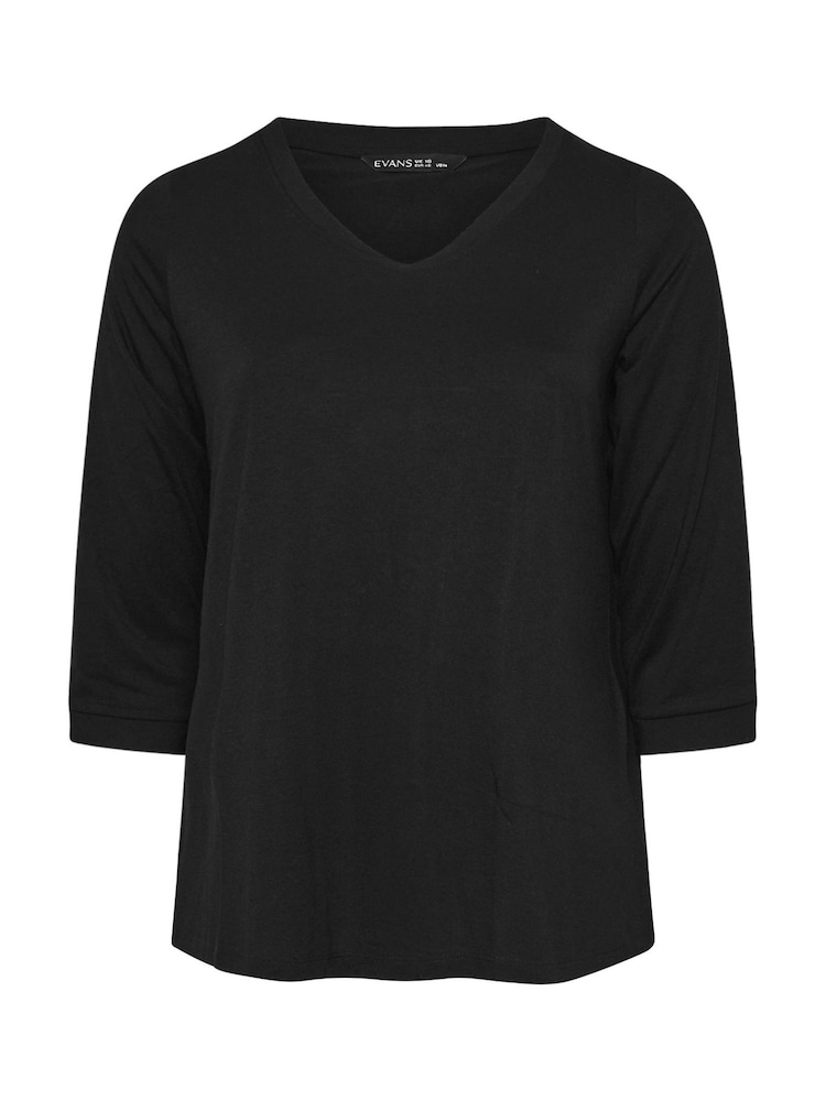 Evans Black 3/4 Sleeve V-Neck Modal T-Shirt - Image 5 of 5