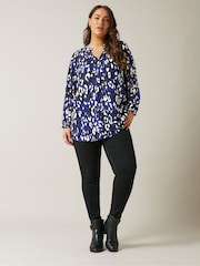 Evans Animal Print Boho Blue Top - Image 2 of 5