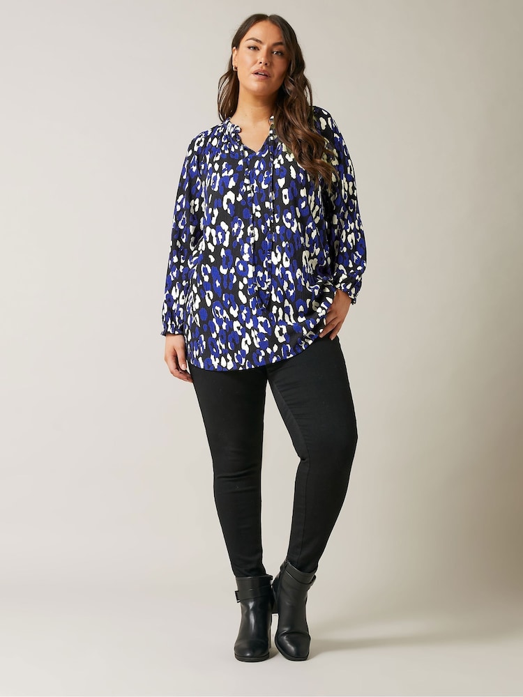 Evans Animal Print Boho Blue Top - Image 2 of 5