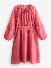 Coral Pink Ruffle Crinkle Dress - Image 1 of 1