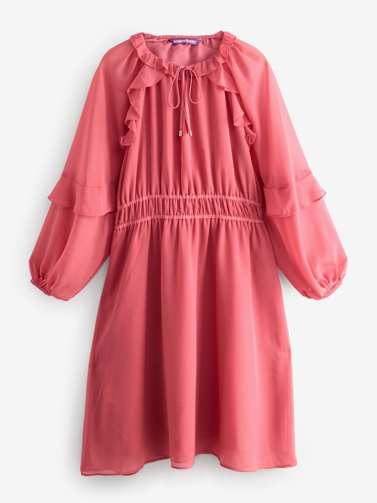 Coral Pink Ruffle Crinkle Dress - Image 1 of 1