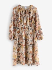 Rust Brown All Over Print Ruffle Midi Dress - Image 1 of 1