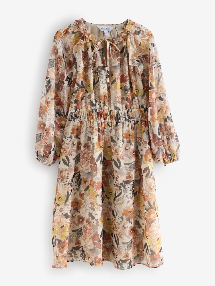 Rust Brown All Over Print Ruffle Midi Dress - Image 1 of 1