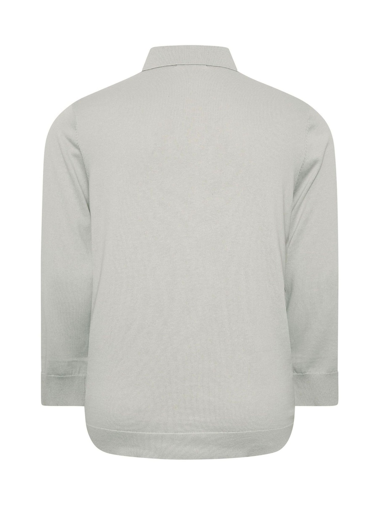 BadRhino Big & Tall Grey Long Sleeve Knitted Zip Polo Shirt - Image 3 of 3 BadRhino Big & Tall Grey Long Sleeve Knitted Zip Polo Shirt - Image 3 of 3