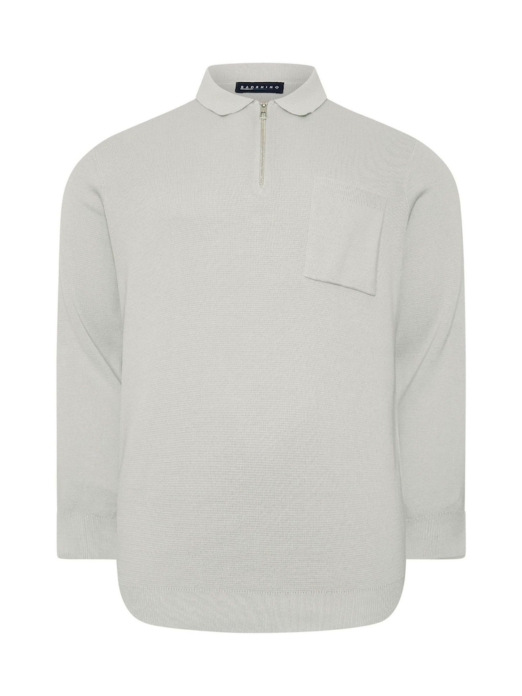 BadRhino Big & Tall Grey Milano Knit Quarter Zip Jumper - Image 2 of 3