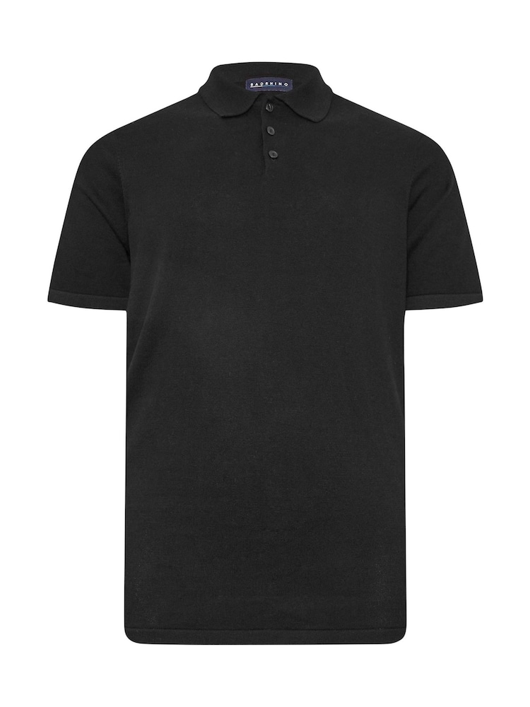 BadRhino Big & Tall Black Short Sleeve Knitted Polo Shirt - Image 2 of 3 BadRhino Big & Tall Black Short Sleeve Knitted Polo Shirt - Image 2 of 3