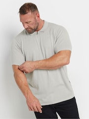 BadRhino Big & Tall Grey Short Sleeve Knitted Zip Polo Shirt - Image 1 of 3