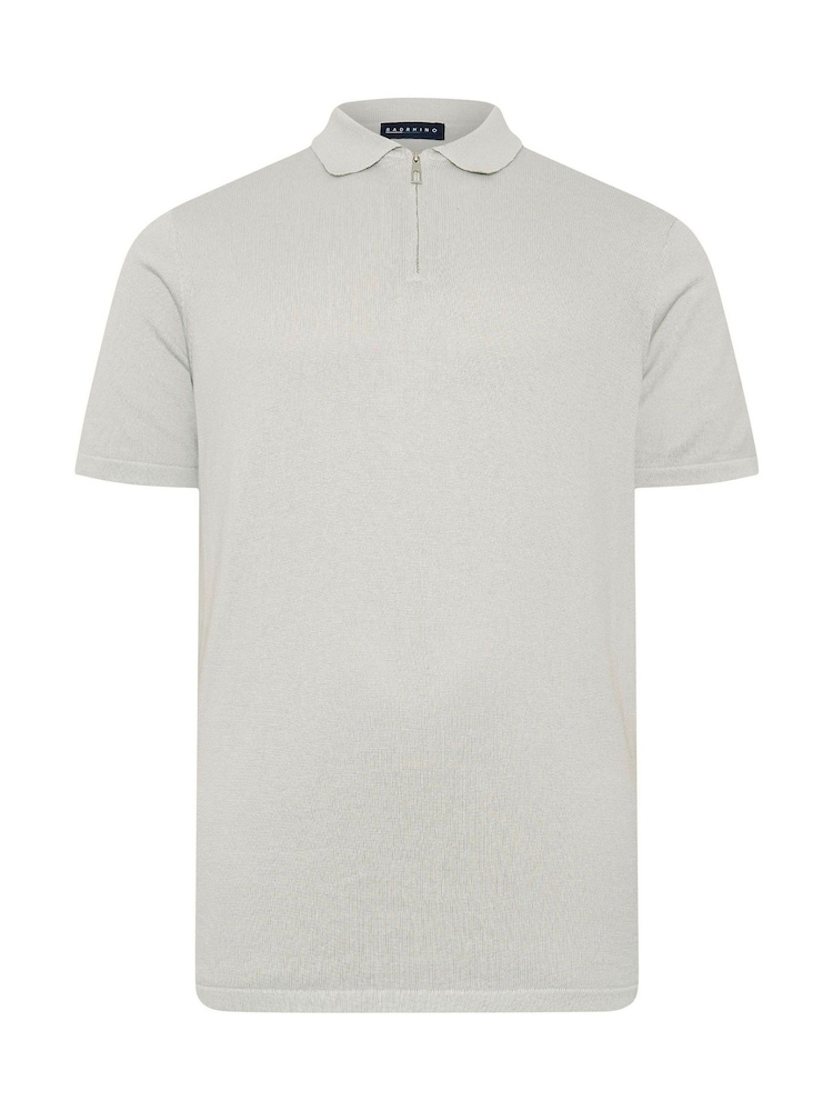 BadRhino Big & Tall Grey Short Sleeve Knitted Zip Polo Shirt - Image 2 of 3