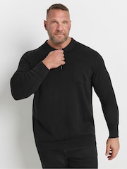 BadRhino Big & Tall Black Milano Knit Quarter Zip Jumper - Image 1 of 3