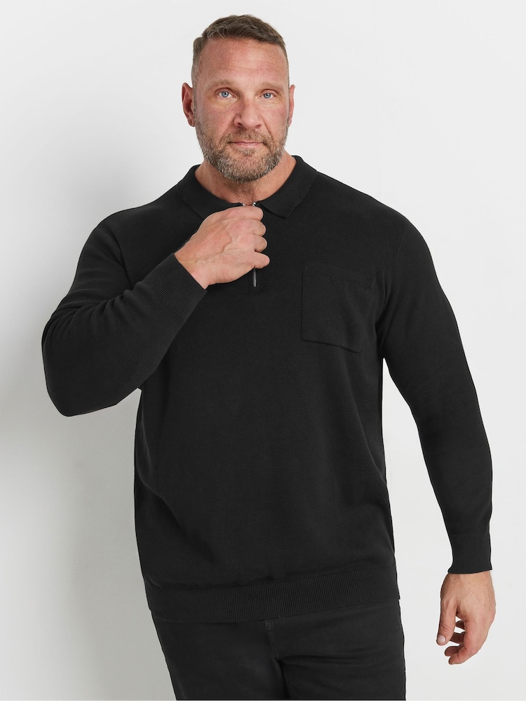 BadRhino Big & Tall Black Milano Knit Quarter Zip Jumper - Image 1 of 3