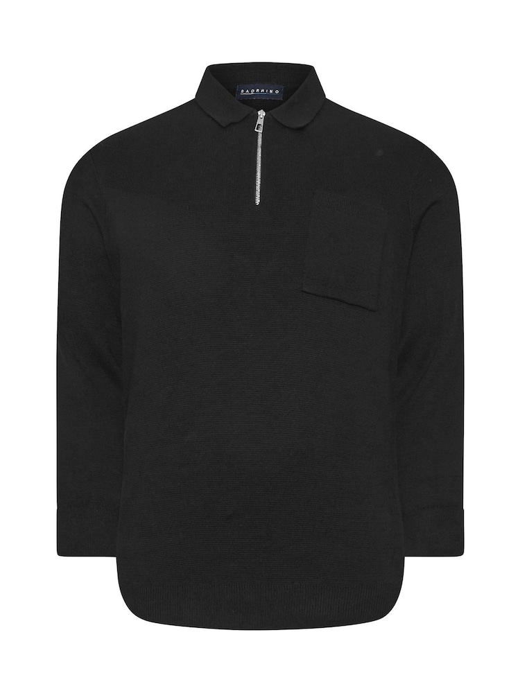 BadRhino Big & Tall Black Milano Knit Quarter Zip Jumper - Image 2 of 3