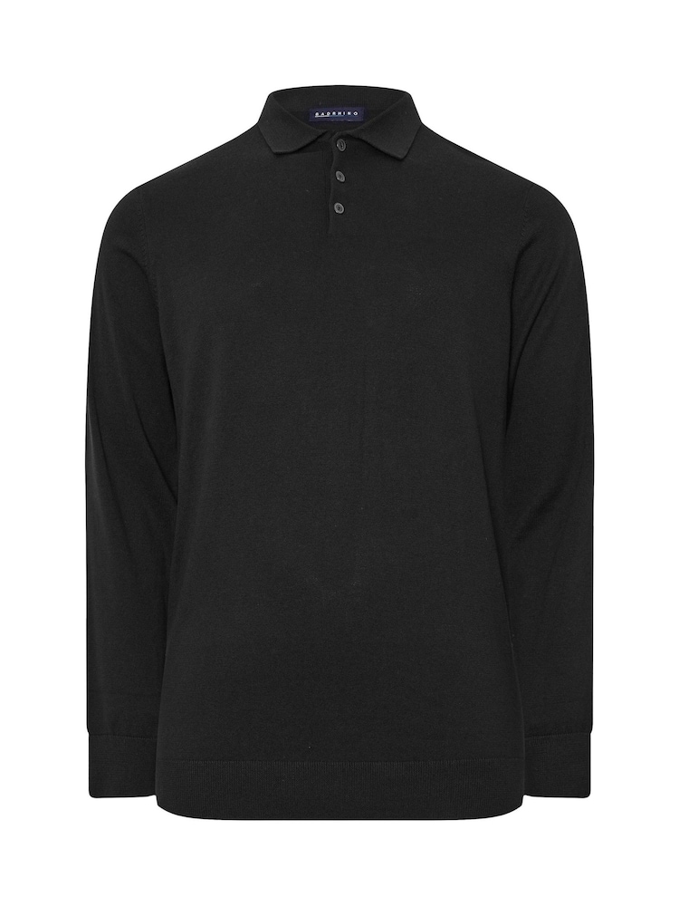 Schwarz - Badrhino Big & Tall Langärmeliges Polo-Shirt aus Strick - Bild 2 von 3 Schwarz - Badrhino Big & Tall Langärmeliges Polo-Shirt aus Strick - Bild 2 von 3