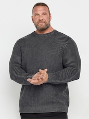 BadRhino Big & Tall Grey Acid Wash Crew Neck Sweatshirt - Image 1 of 3