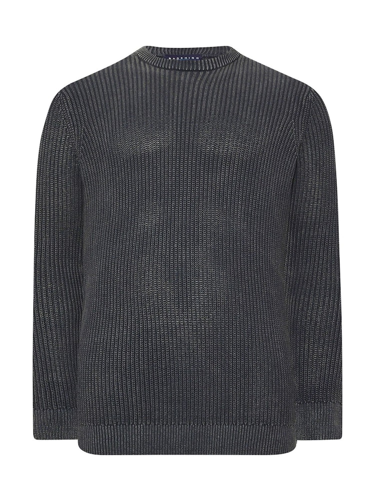 BadRhino Big & Tall Grey Acid Wash Crew Neck Sweatshirt - Image 2 of 3