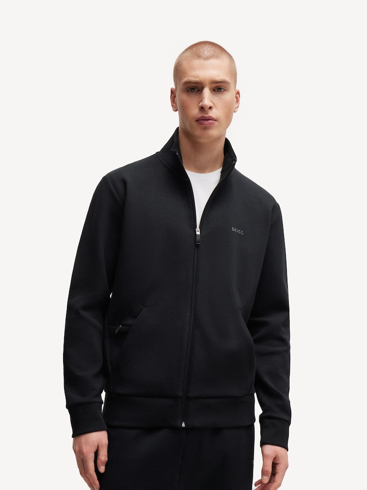BOSS Black Zip Up Collar Pocket Jersey Sweatshirt - Image 1 of 5