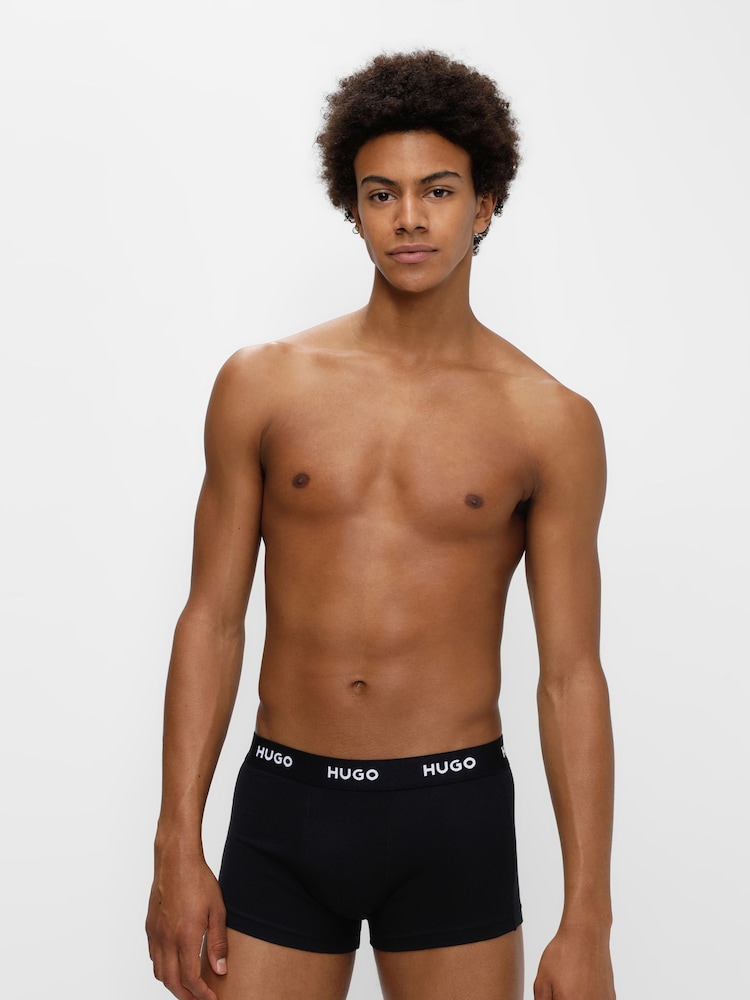 HUGO Black Logo-Waistband Stretch Cotton Trunks 3 Pack - Image 1 of 5