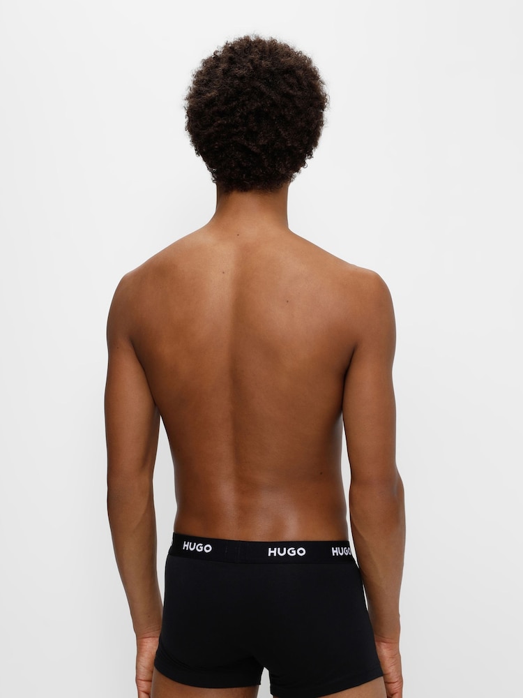 HUGO Black Logo-Waistband Stretch Cotton Trunks 3 Pack - Image 2 of 5 HUGO Black Logo-Waistband Stretch Cotton Trunks 3 Pack - Image 2 of 5