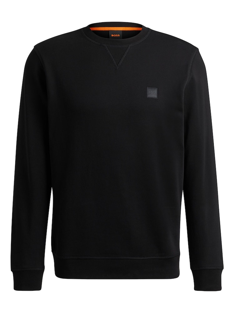 Czarny - BOSS Relaxed Fit Westart Logo Patch 100% Cotton Terry Jersey Sweatshirt - Image 5 of 8